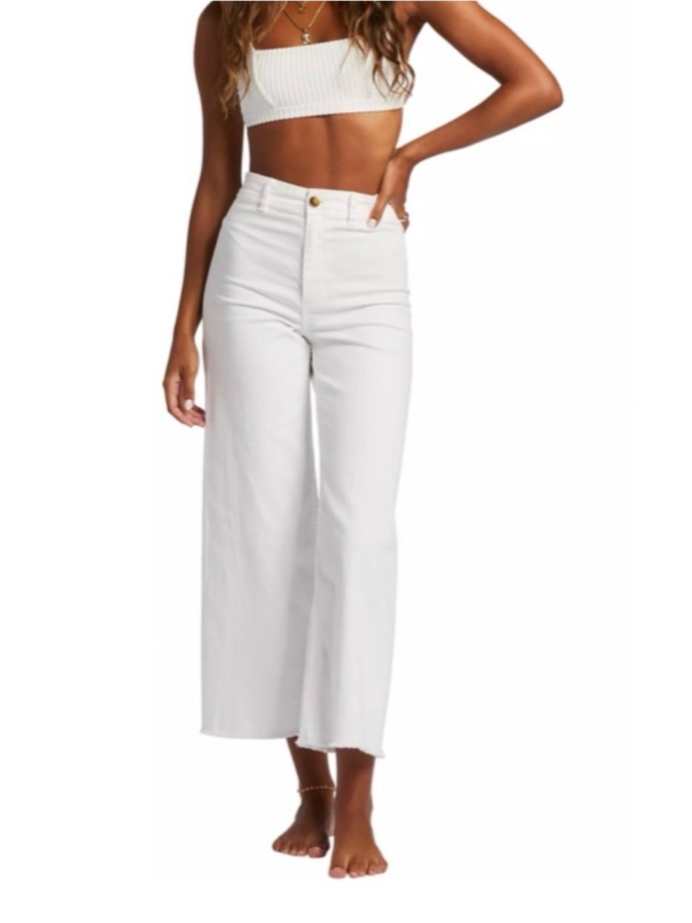 Billabong White Free Fall High Waist Wide Leg Cropped Ankle Pants Jeans - Sz 25